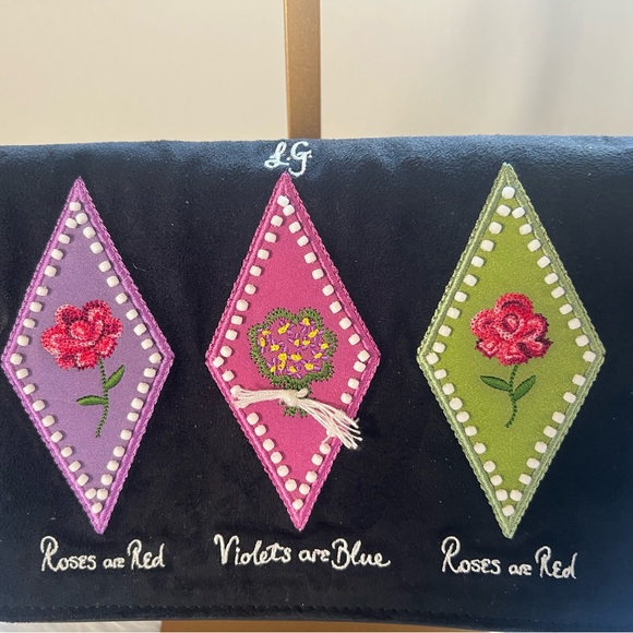 Lulu Guinness Roses Are Red Violets Are Blue Embroidered Suede Shoulder Bag - Picture 2 of 6
